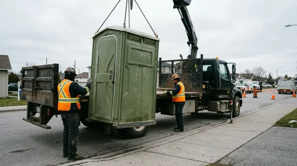 Portable Toilet — Outdoor — Portable Toilet, Boom Truck, Crane Arm, Outdoor, Restroom Trailer Rental